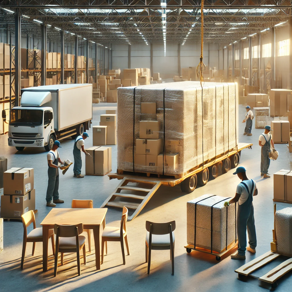 Careful packaging of furniture for logistics.